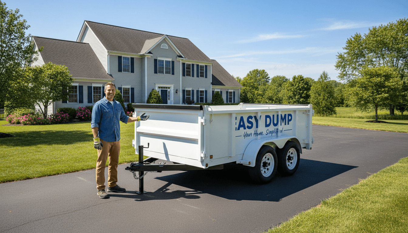 Small 10-yard dumpster sitting in a residential driveway