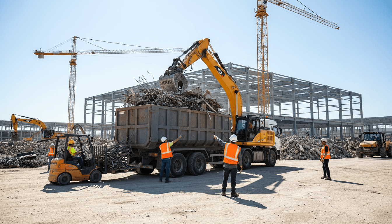 Extra large 40-yard dumpster roll off container on a job site
