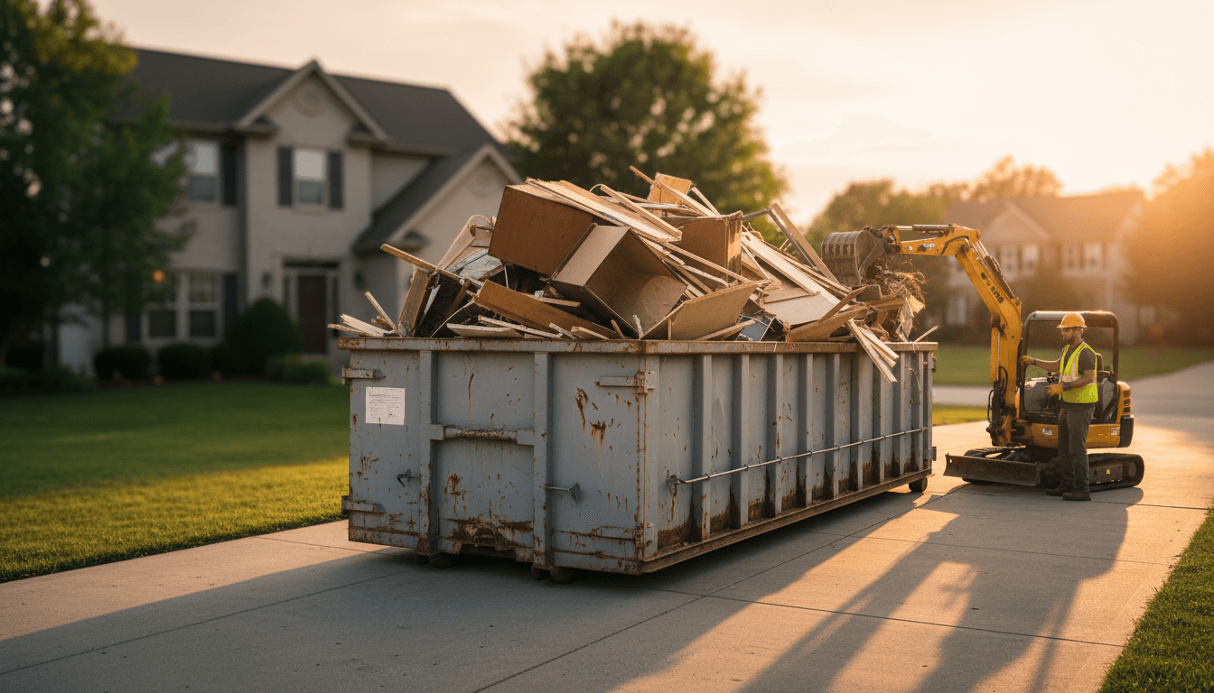 Large 30-yard dumpster at a commercial construction project